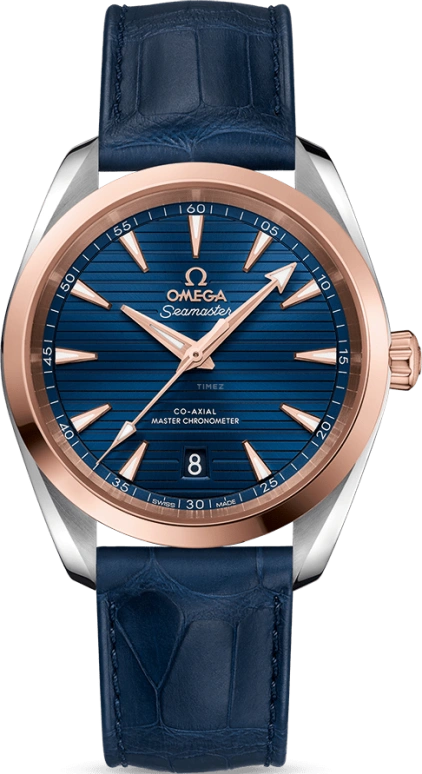 Omega,Aqua Terra 38mm,38mm,Sedna Gold,Stainless Steel,Blue,Automatic,Date,Co-Axial Escapement,220,220.23.38.20.03.001