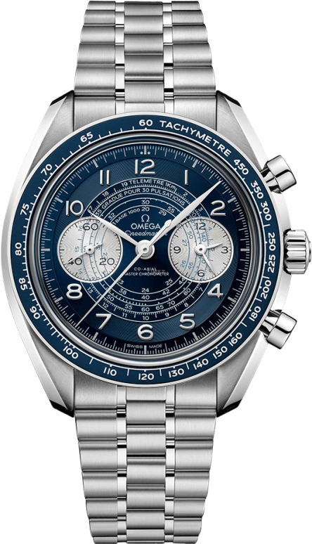 Omega,Speedmaster (Non-Moonwatch) 43mm,43mm,Stainless Steel,Blue,Handwound,Chronograph,Co-Axial Escapement,Column Wheel,329,329.30.43.51.03.001