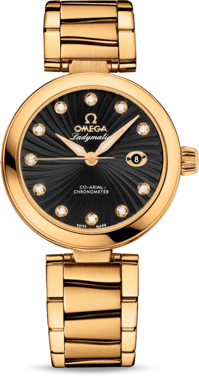 Omega,LadyMatic 34mm,34mm,Yellow Gold,Black,Automatic,Date,Co-Axial Escapement,425,425.60.34.20.51.002