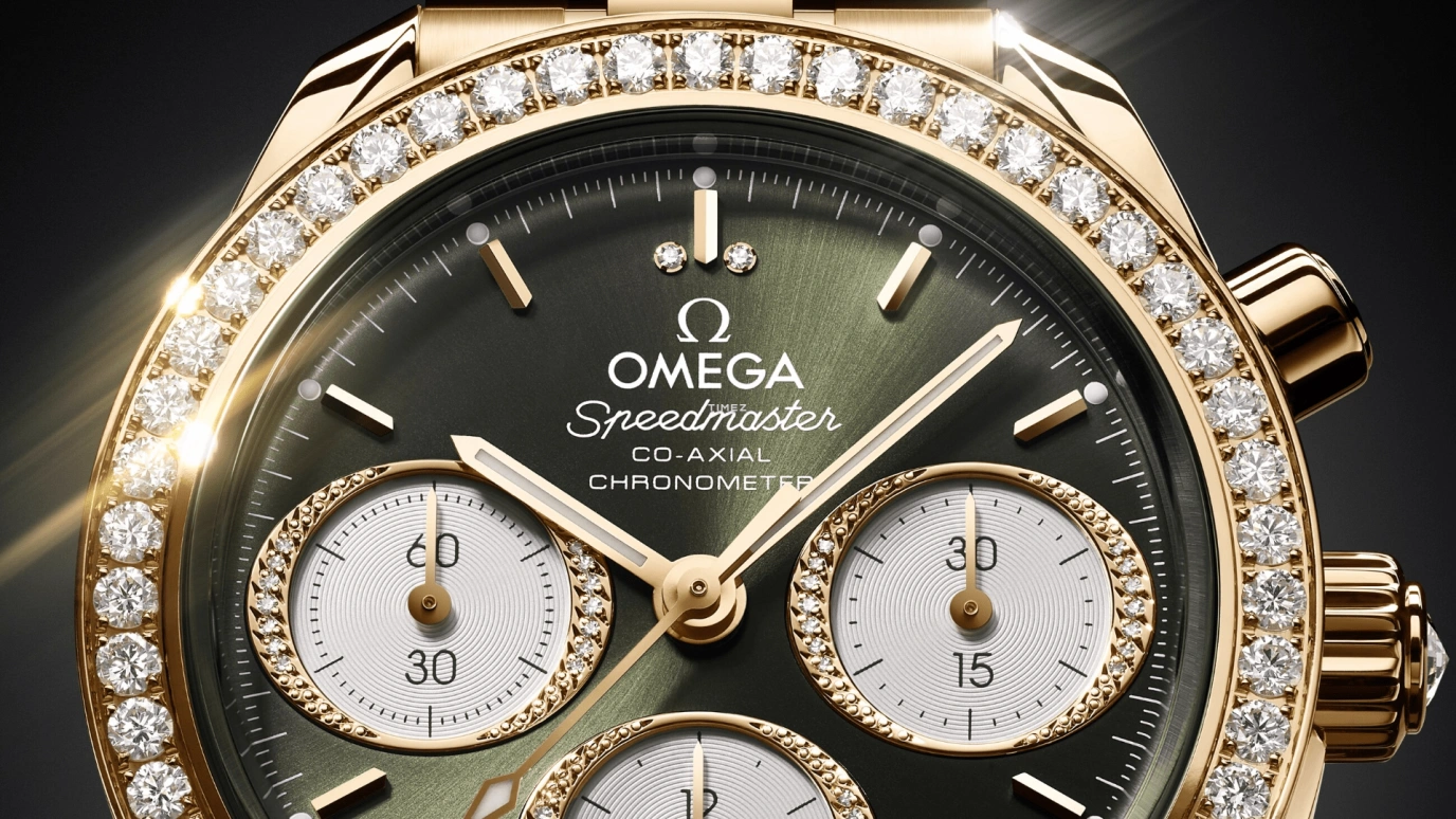 Omega,Speedmaster 38mm,38mm,Moonshine Gold,Green,Automatic,Chronograph,Day,324,324.55.38.50.60.001