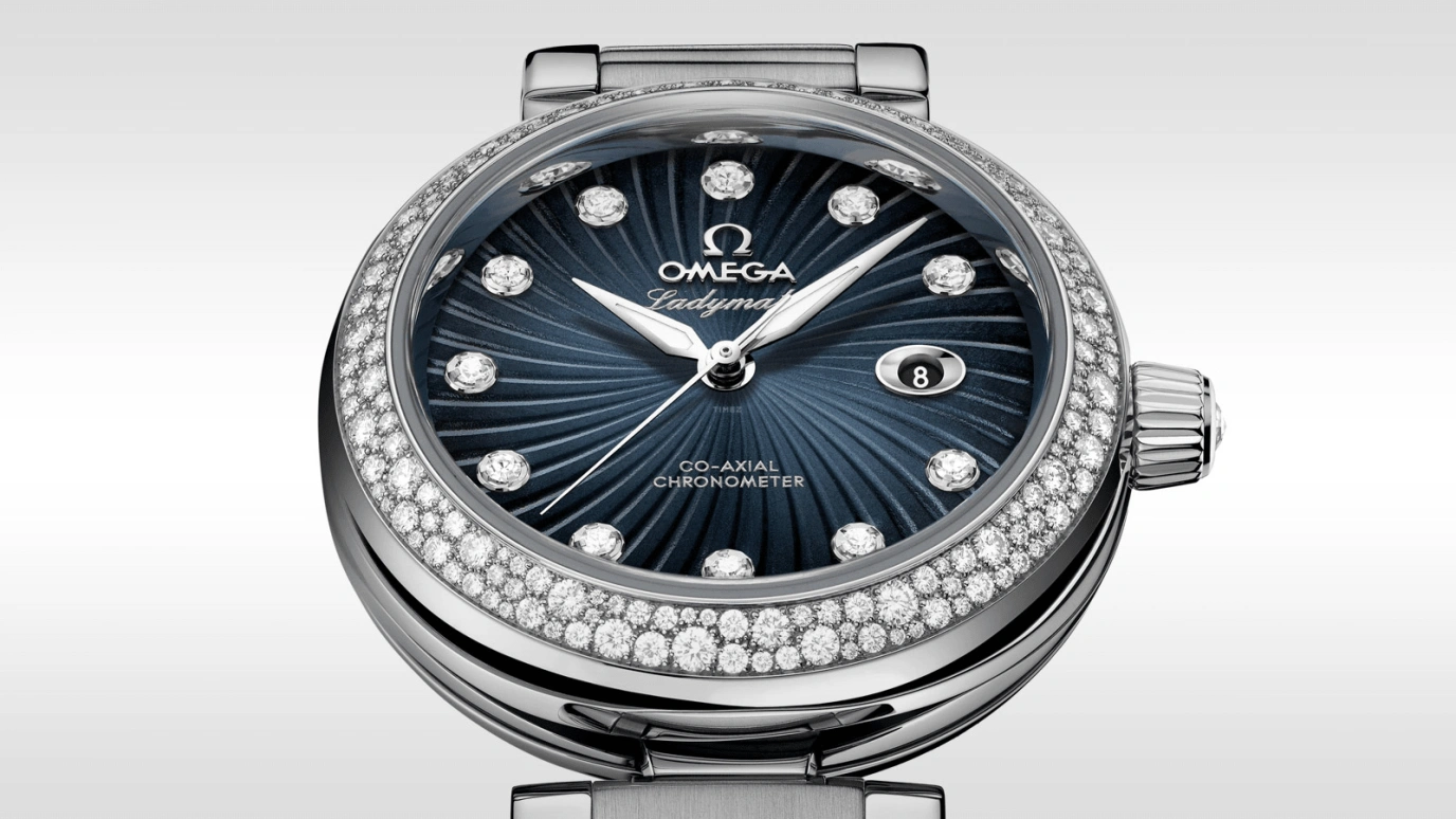Omega,LadyMatic 34mm,34mm,Stainless Steel,Blue,Automatic,Date,Zodiac Indications,Co-Axial Escapement,425,425.35.34.20.56.001
