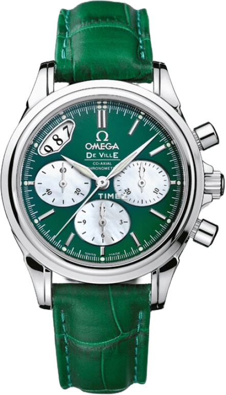 Omega,De Ville 35mm,35mm,Stainless Steel,Green,Automatic,Chronograph,Day,4878,4878.90.39