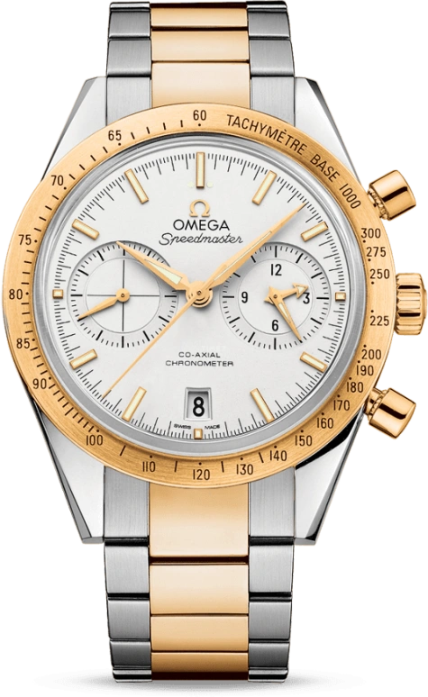 Omega,Speedmaster (Non-Moonwatch) 41.50mm,41.50mm,Yellow Gold,Stainless Steel,Silver,Automatic,Chronograph,Date,Co-Axial Escapement,Column Wheel,60hours,In-house Caliber,331,331.20.42.51.02.001