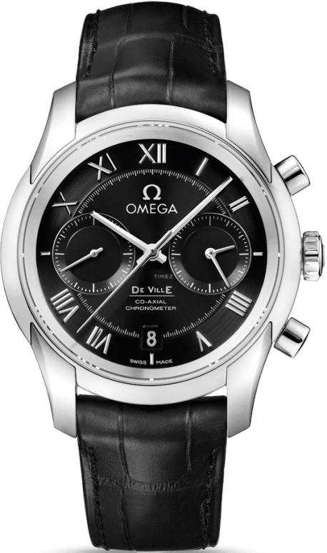 Omega,De Ville 42mm,42mm,Stainless Steel,Black,Automatic,Chronograph,Date,Co-Axial Escapement,Column Wheel,60hours,In-house Caliber,431,431.13.42.51.01.001