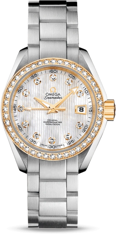 Omega,Aqua Terra 30mm,30mm,Yellow Gold,Stainless Steel,White,Automatic,Date,Zodiac Indications,Co-Axial Escapement,231,231.25.30.20.55.004