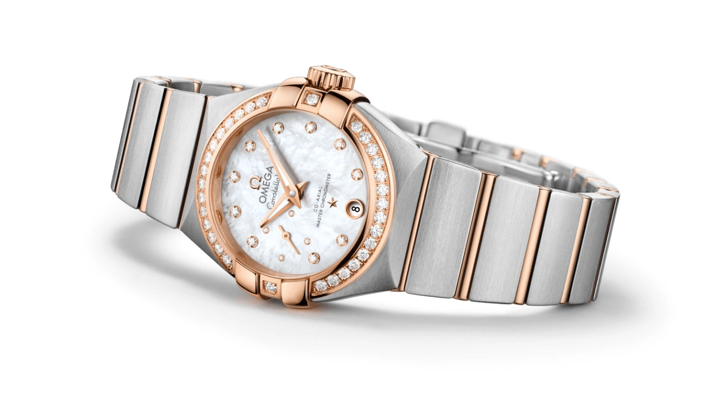 Omega,Constellation 27mm,27mm,Red Gold,Stainless Steel,White,Automatic,Date,Co-Axial Escapement,127,127.25.27.20.55.001