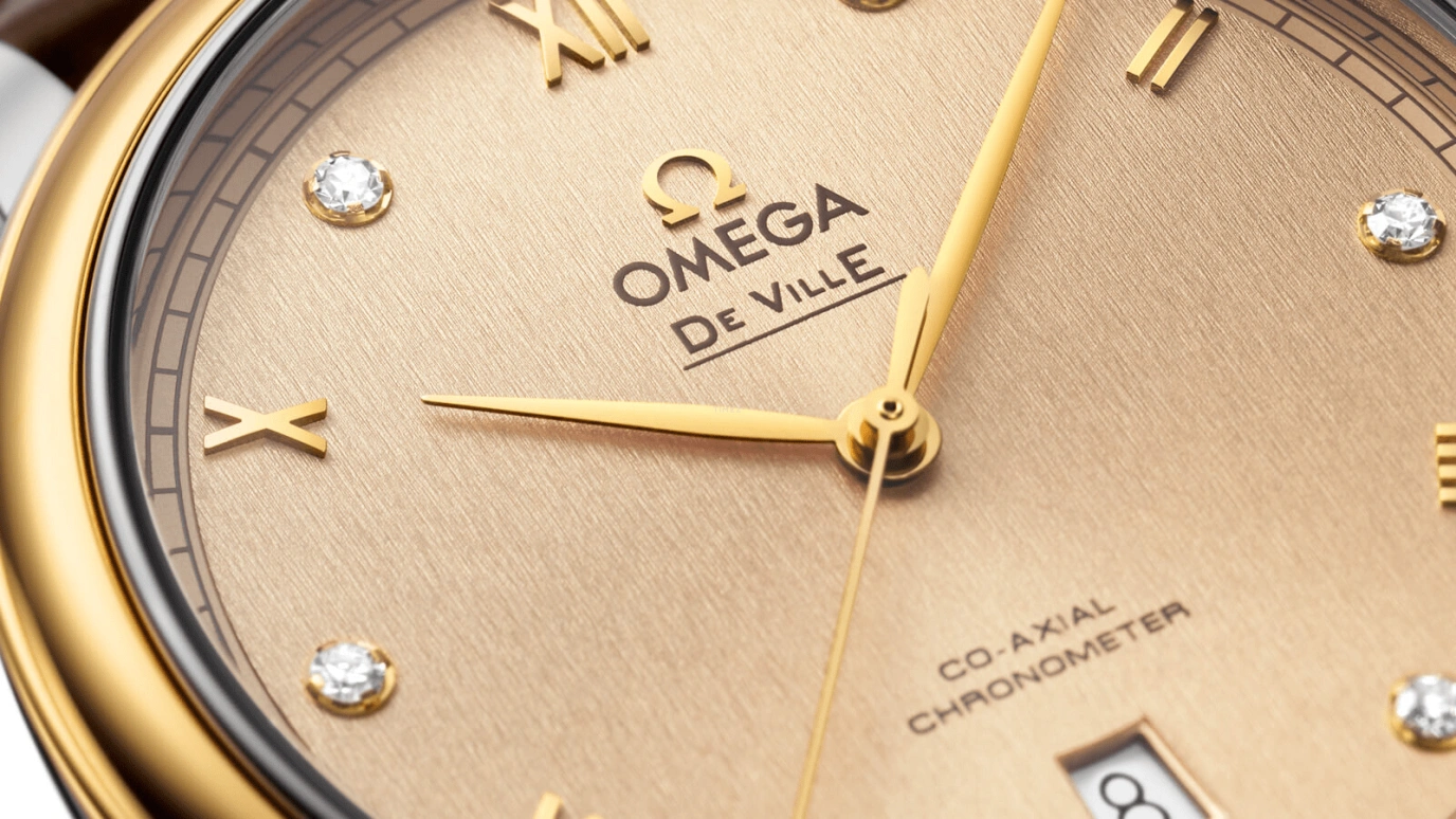 Omega,De Ville 39.50mm,39.50mm,Yellow Gold,Stainless Steel,Champagne,Automatic,Date,Co-Axial Escapement,424,424.23.40.20.58.002