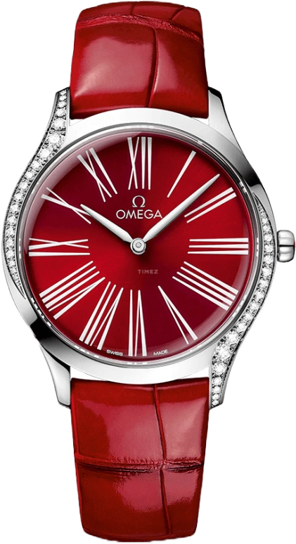 Omega,Trésor 36mm,36mm,Stainless Steel,Red,Quartz,Day,Zodiac Indications,428,428.18.36.60.11.002