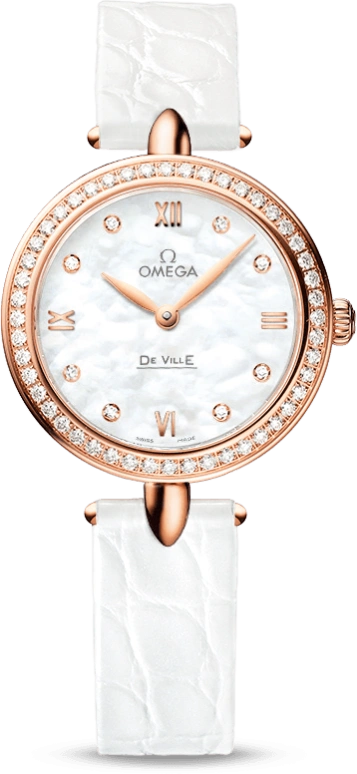 Omega,De Ville 27.40mm,27.40mm,Red Gold,White,Quartz,Day,Zodiac Indications,424,424.58.27.60.55.002