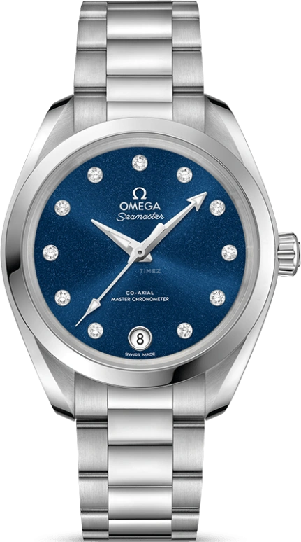Omega,Aqua Terra 34mm,34mm,Stainless Steel,Blue,Automatic,Date,Co-Axial Escapement,220,220.10.34.20.53.001