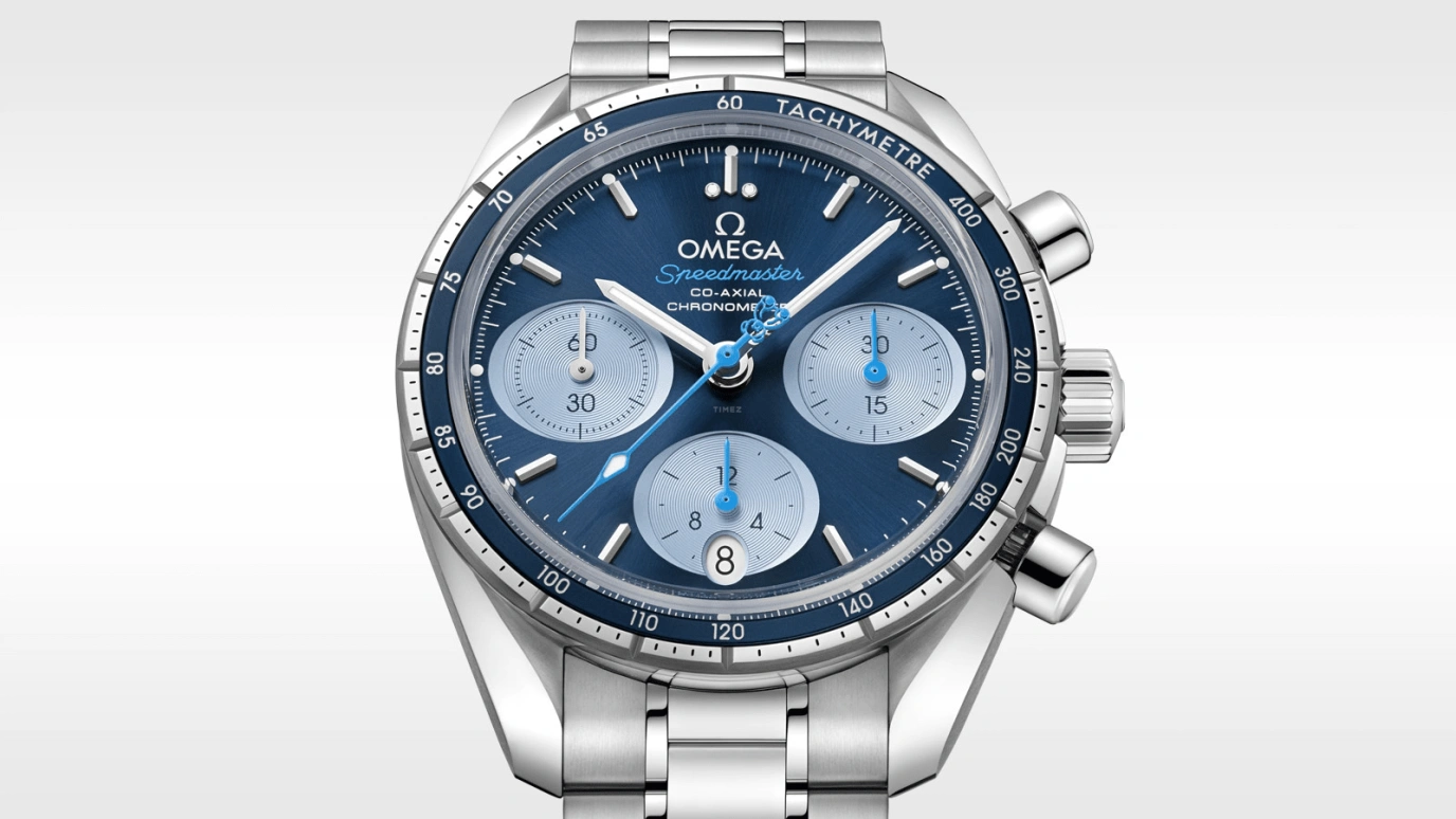 Omega,Speedmaster (Non-Moonwatch) 38mm,38mm,Stainless Steel,Blue,Automatic,Chronograph,Date,Co-Axial Escapement,Column Wheel,52hours,In-house Caliber,324,324.30.38.50.03.002