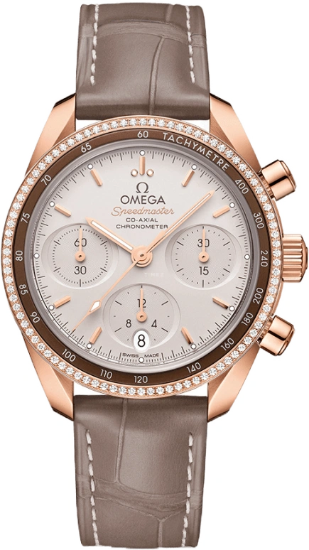 Omega,Speedmaster (Non-Moonwatch) 38mm,38mm,Sedna Gold,Beige,Automatic,Chronograph,Date,Co-Axial Escapement,Column Wheel,52hours,In-house Caliber,324,324.68.38.50.02.003