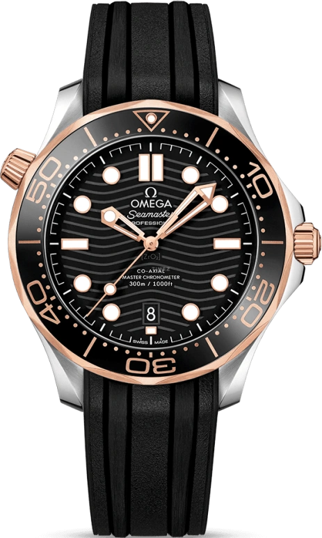 Omega,Seamaster Diver 300M 42mm,42mm,Ceramic,Sedna Gold,Stainless Steel,Black,Automatic,Day,Co-Axial Escapement,210,210.22.42.20.01.002