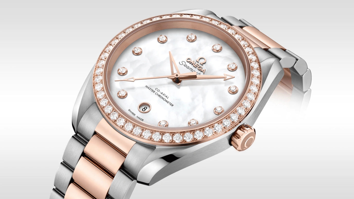 Omega,Aqua Terra 38mm,38mm,Sedna Gold,Stainless Steel,White,Automatic,Date,Co-Axial Escapement,220,220.25.38.20.55.001