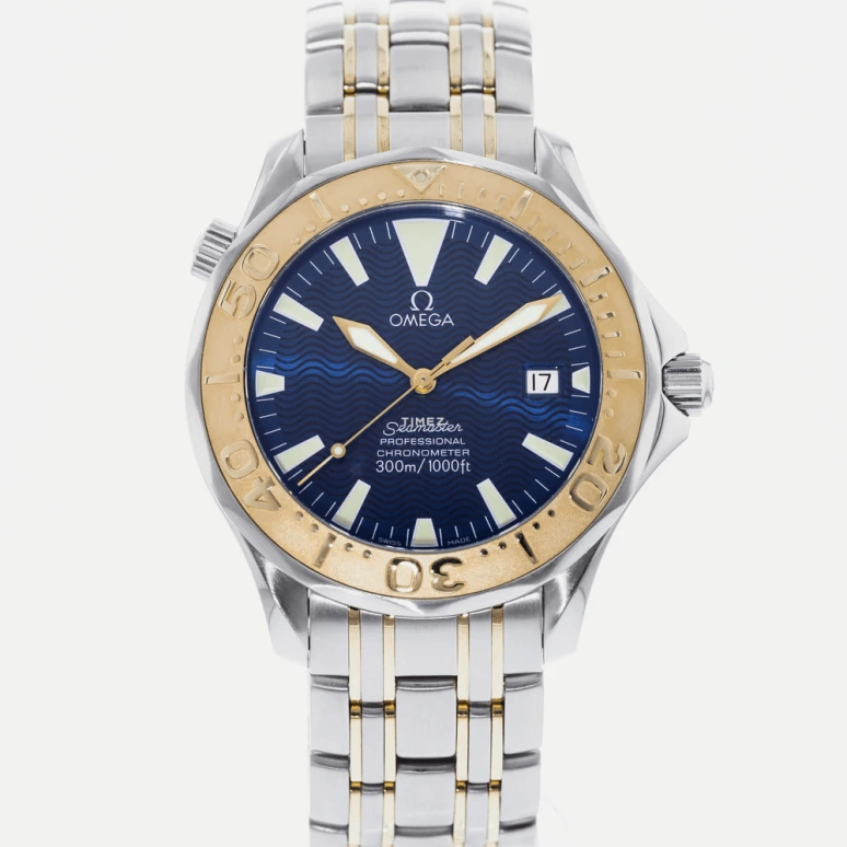 Omega,Seamaster Diver 300M 41mm,41mm,Yellow Gold,Stainless Steel,Blue,Automatic,Day,44hours,2455,2455.80.00