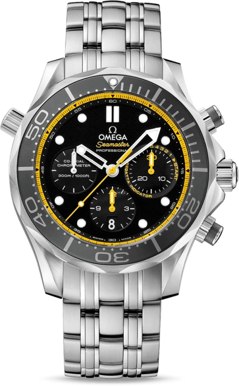 Omega,Seamaster Diver 300M 44mm,44mm,Stainless Steel,Black,Automatic,Chronograph,Date,Co-Axial Escapement,Column Wheel,52hours,In-house Caliber,212,212.30.44.50.01.002