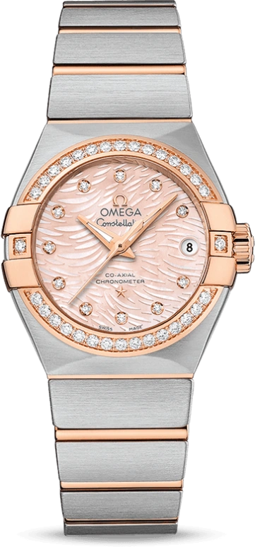 Omega,Constellation 27mm,27mm,Red Gold,Stainless Steel,Pink,Automatic,Date,Zodiac Indications,Co-Axial Escapement,123,123.25.27.20.57.004