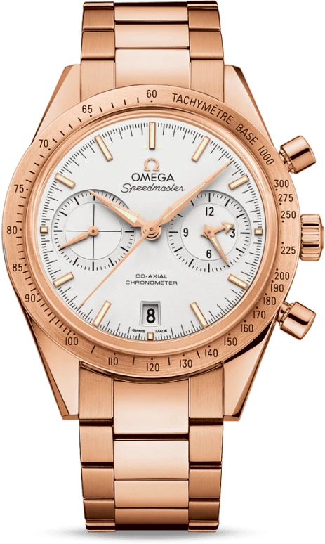 Omega,Speedmaster (Non-Moonwatch) 41.50mm,41.50mm,Red Gold,Silver,Automatic,Chronograph,Date,Co-Axial Escapement,Column Wheel,60hours,In-house Caliber,331,331.50.42.51.02.002