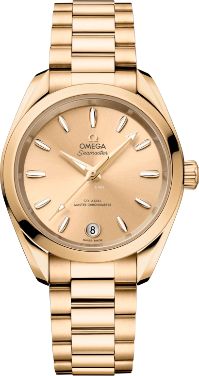 Omega,Aqua Terra 34mm,34mm,Moonshine Gold,Gold,Automatic,Day,Anti-magnetic,220,220.50.34.20.08.001