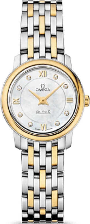 Omega,De Ville 24.50mm,24.50mm,Yellow Gold,Stainless Steel,White,Quartz,30000hours,In-house Caliber,424,424.20.24.60.55.001