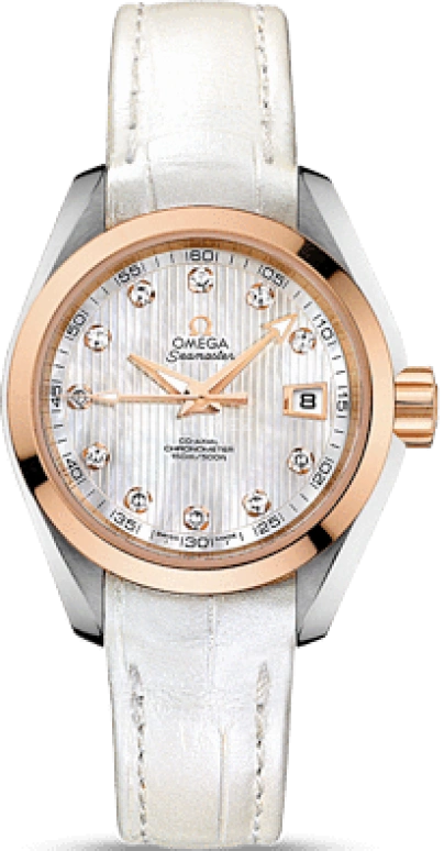 Omega,Aqua Terra 30mm,30mm,Red Gold,Stainless Steel,White,Automatic,Date,Zodiac Indications,Co-Axial Escapement,231,231.23.30.20.55.001
