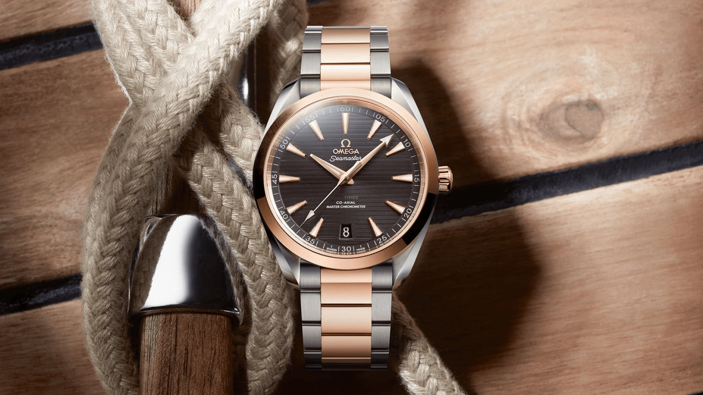 Omega,Aqua Terra 41mm,41mm,Sedna Gold,Stainless Steel,Grey,Automatic,Date,Co-Axial Escapement,220,220.20.41.21.06.001