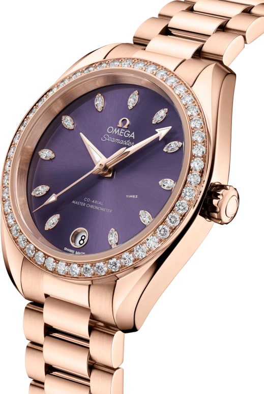 Omega,Aqua Terra 34mm,34mm,Sedna Gold,Purple,Automatic,Day,Anti-magnetic,220,220.55.34.20.60.001