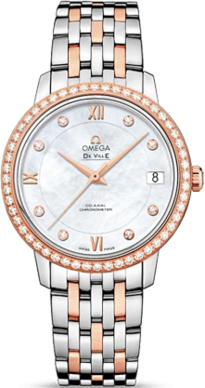 Omega,De Ville 32.70mm,32.70mm,Red Gold,Stainless Steel,White,Automatic,Date,Co-Axial Escapement,424,424.25.33.20.55.002