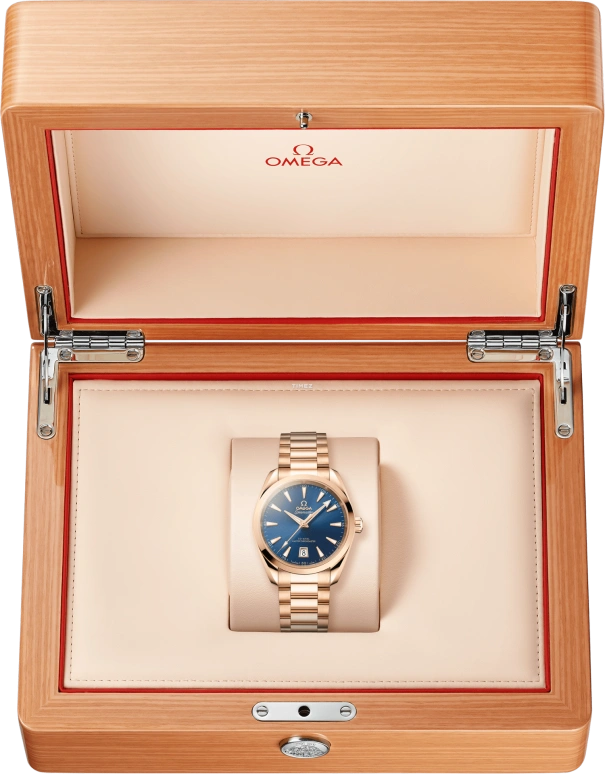 Omega,Aqua Terra 38mm,38mm,Moonshine Gold,Blue,Automatic,Day,Anti-magnetic,220,220.50.38.20.03.001