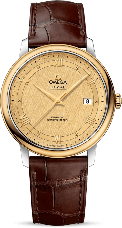 Omega,De Ville 39.50mm,39.50mm,Yellow Gold,Stainless Steel,Champagne,Automatic,Date,Co-Axial Escapement,424,424.23.40.20.08.001