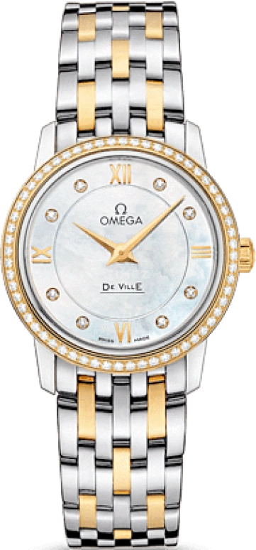 Omega,De Ville 27.40mm,27.40mm,Yellow Gold,Stainless Steel,White,Quartz,30000hours,In-house Caliber,424,424.25.27.60.55.001