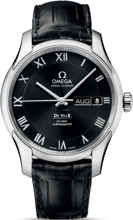 Omega,De Ville 41mm,41mm,Stainless Steel,Black,Automatic,Annual Calendar,Month,Date,Co-Axial Escapement,60hours,In-house Caliber,431,431.13.41.22.01.001