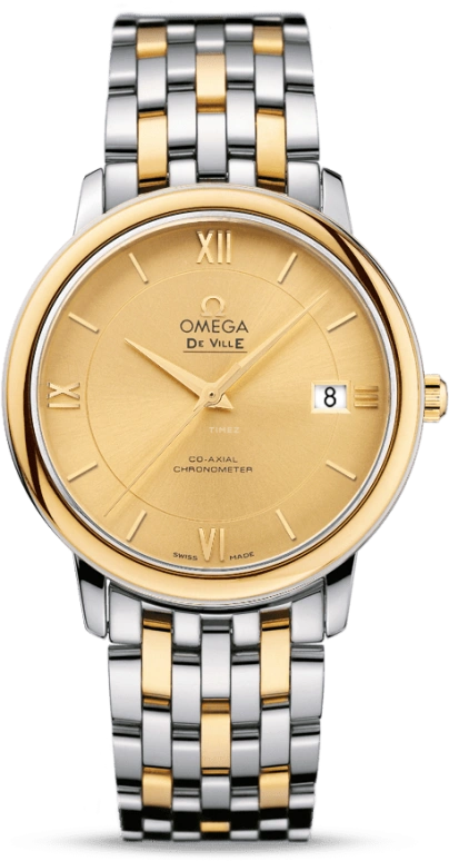 Omega,De Ville 36.80mm,36.80mm,Yellow Gold,Stainless Steel,Champagne,Automatic,Date,Co-Axial Escapement,424,424.20.37.20.08.001