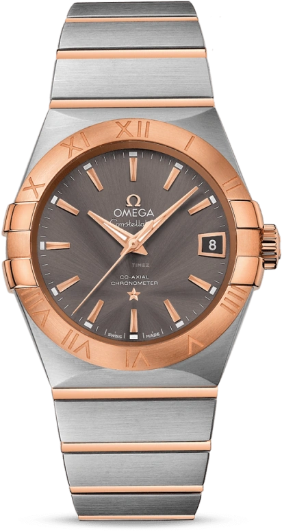 Omega,Constellation 38mm,38mm,Red Gold,Stainless Steel,Grey,Automatic,Date,Co-Axial Escapement,123,123.20.38.21.06.002