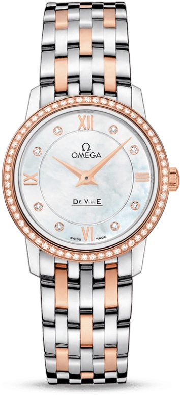 Omega,De Ville 27.40mm,27.40mm,Red Gold,Stainless Steel,White,Quartz,30000hours,In-house Caliber,424,424.25.27.60.55.002