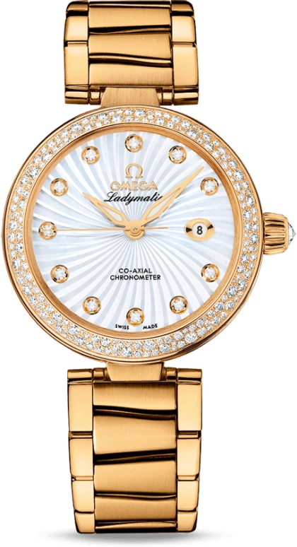 Omega,LadyMatic 34mm,34mm,Yellow Gold,White,Automatic,Date,Co-Axial Escapement,425,425.65.34.20.55.004