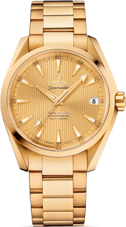 Omega,Aqua Terra 38.50mm,38.50mm,Yellow Gold,Champagne,Automatic,Date,Co-Axial Escapement,231,231.50.39.21.08.001