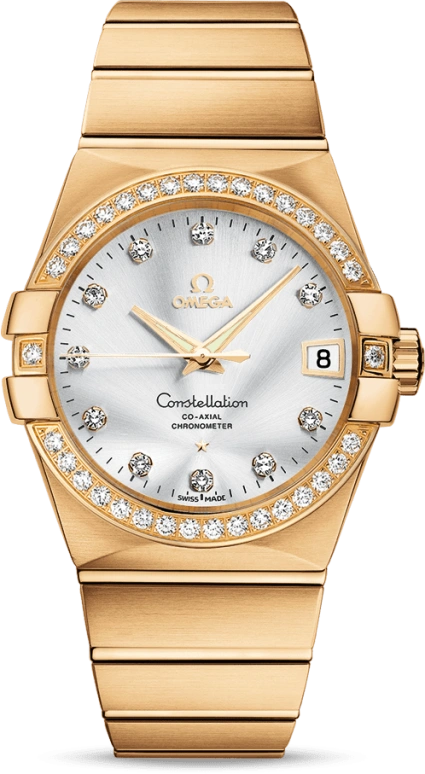 Omega,Constellation 38mm,38mm,Yellow Gold,Silver,Automatic,Date,Co-Axial Escapement,123,123.55.38.21.52.002