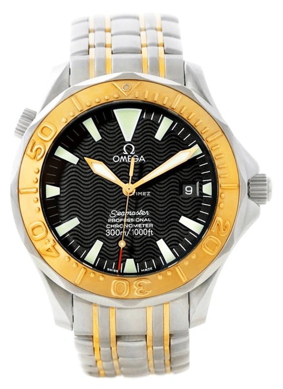 Omega,Seamaster Diver 300M 41mm,41mm,Yellow Gold,Stainless Steel,Black,Automatic,Day,44hours,2455,2455.50.00