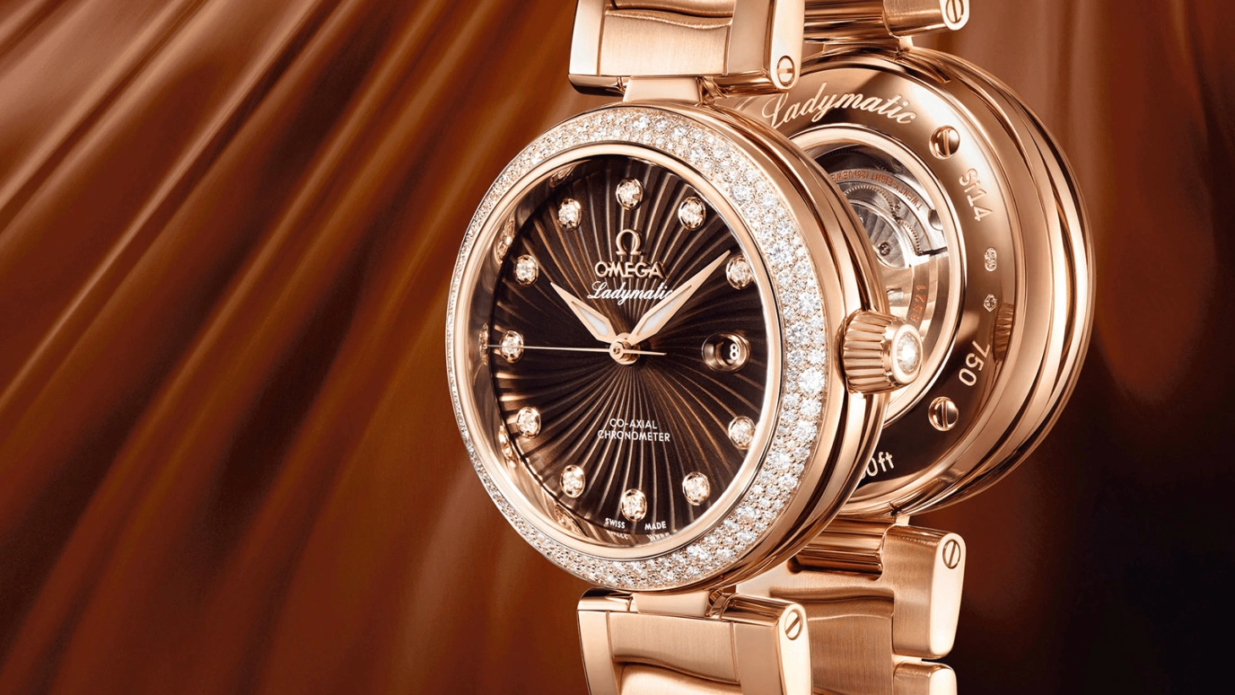 Omega,LadyMatic 34mm,34mm,Red Gold,Brown,Automatic,Date,Co-Axial Escapement,425,425.65.34.20.63.001