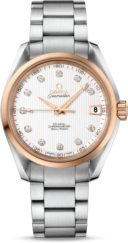 Omega,Aqua Terra 38.50mm,38.50mm,Red Gold,Stainless Steel,Silver,Automatic,Date,Co-Axial Escapement,231,231.20.39.21.52.003