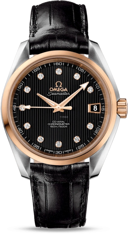 Omega,Aqua Terra 38.50mm,38.50mm,Red Gold,Stainless Steel,Black,Automatic,Date,Co-Axial Escapement,231,231.23.39.21.51.001
