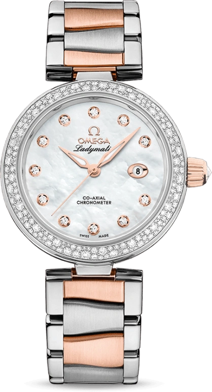 Omega,LadyMatic 34mm,34mm,Sedna Gold,Stainless Steel,White,Automatic,Date,Zodiac Indications,Co-Axial Escapement,425,425.25.34.20.55.004