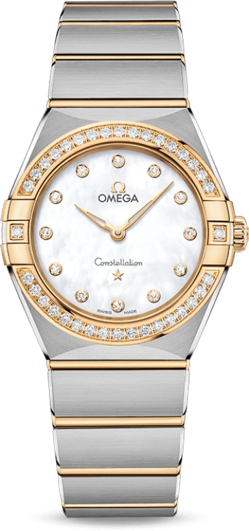 Omega,Constellation 28mm,28mm,Stainless Steel,Yellow Gold,White,Quartz,Day,Zodiac Indications,131,131.25.28.60.55.002
