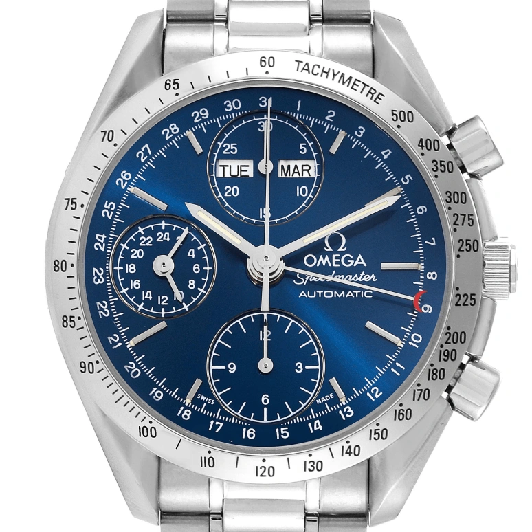 Omega,Speedmaster 39mm,39mm,Stainless Steel,Blue,Automatic,Chronograph,Month,Date,Day,42hours,In-house Caliber,3521,3521.80.00