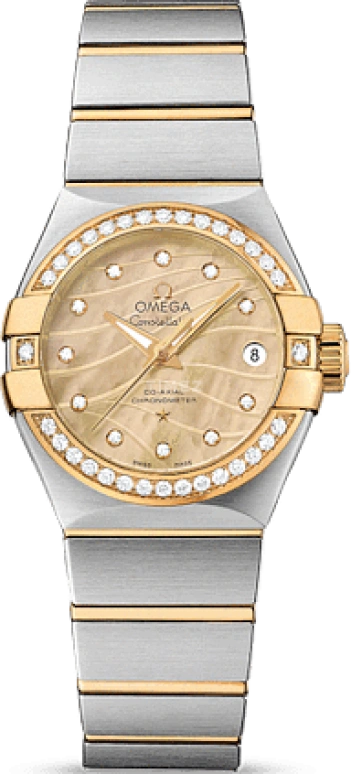 Omega,Constellation 27mm,27mm,Yellow Gold,Stainless Steel,Champagne,Automatic,Date,Zodiac Indications,Co-Axial Escapement,123,123.25.27.20.57.002