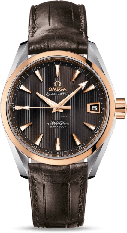 Omega,Aqua Terra 38.50mm,38.50mm,Red Gold,Stainless Steel,Grey,Automatic,Date,Co-Axial Escapement,231,231.23.39.21.06.001