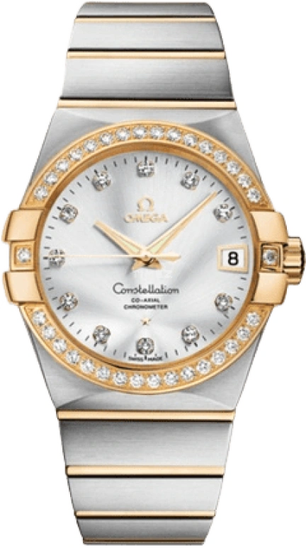 Omega,Constellation 38mm,38mm,Yellow Gold,Stainless Steel,Silver,Automatic,Date,Co-Axial Escapement,123,123.25.38.21.52.002