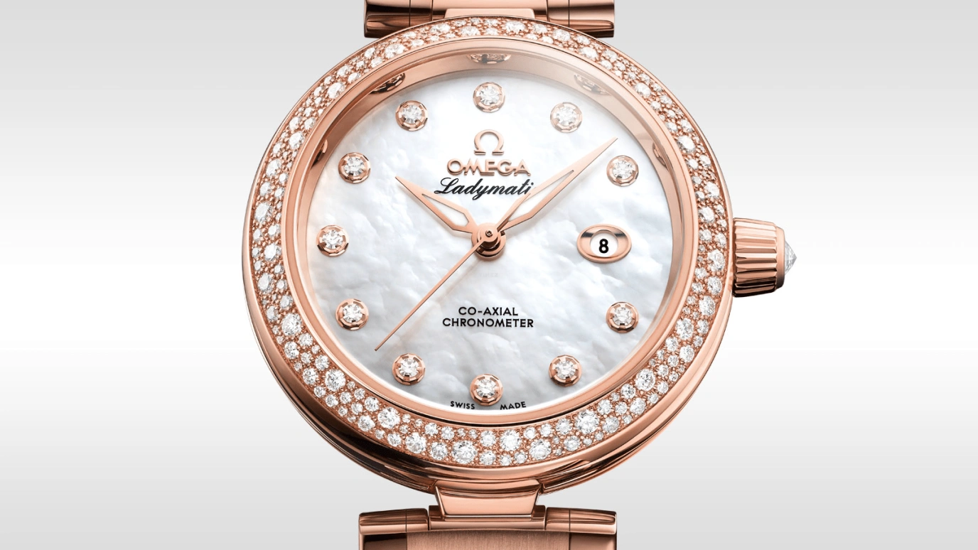 Omega,LadyMatic 34mm,34mm,Sedna Gold,White,Automatic,Date,Co-Axial Escapement,425,425.65.34.20.55.010