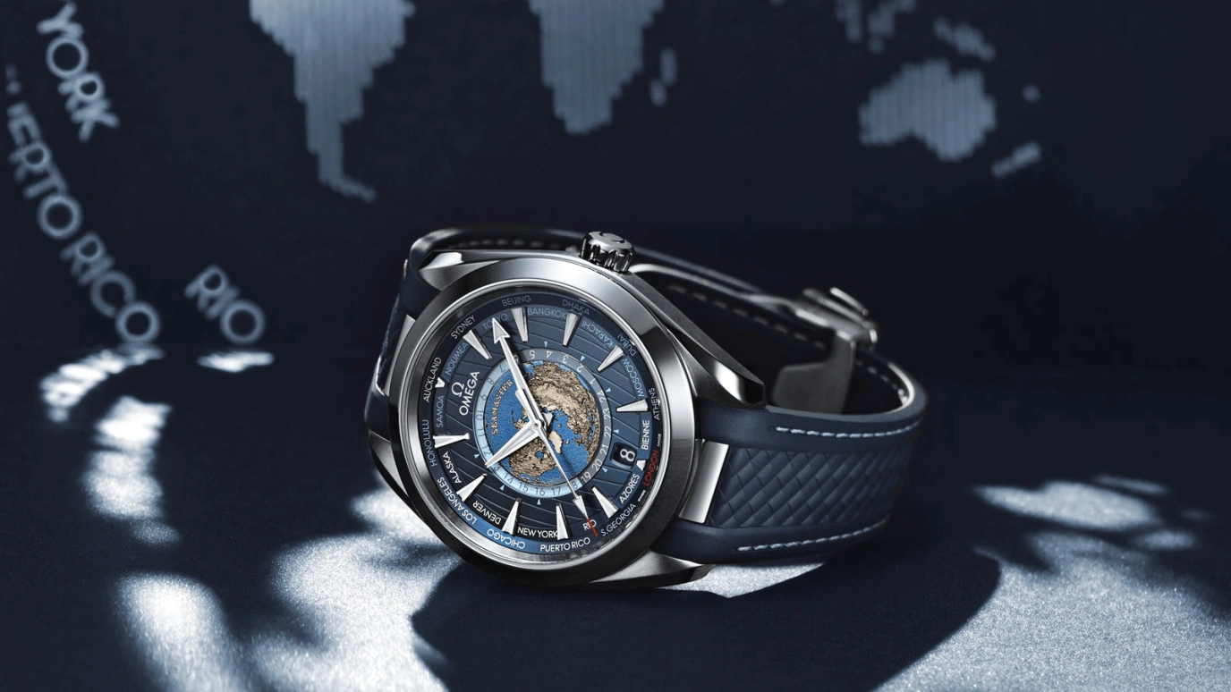 Omega,Aqua Terra 43mm,43mm,Stainless Steel,Blue,Automatic,Date,World Time,Co-Axial Escapement,220,220.12.43.22.03.001